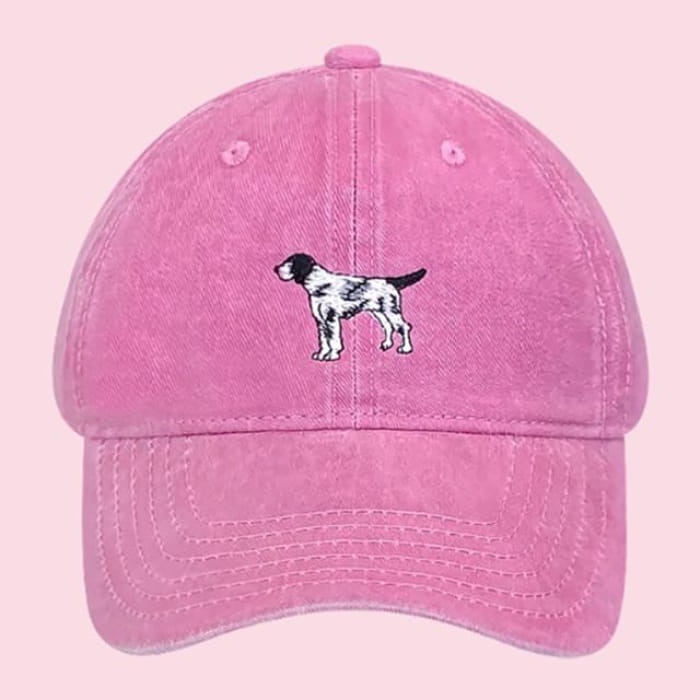 Dog Embroidered Washed Baseball Cap - Pink / One Size - Hats