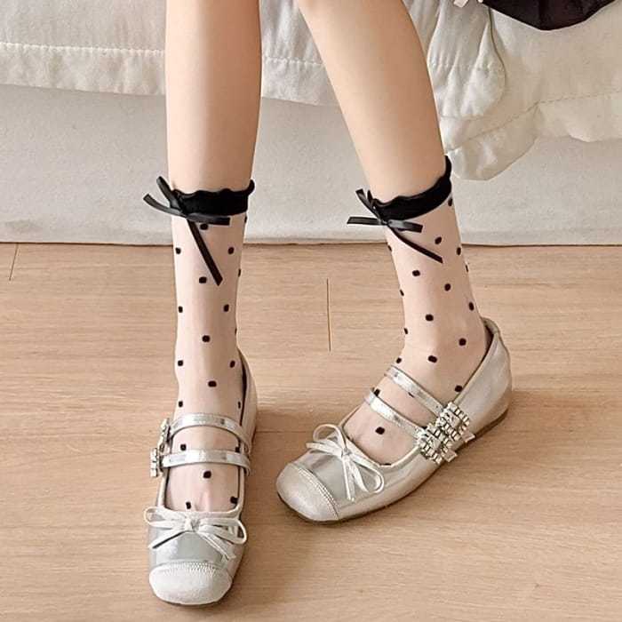 Dotted Bow Sheer Socks