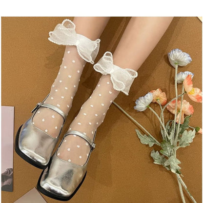 Dotted Lace Bow Mesh Socks