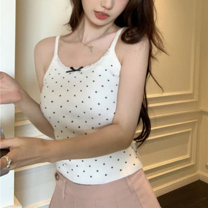 Dotted Lace Trim Bow Camisole Top