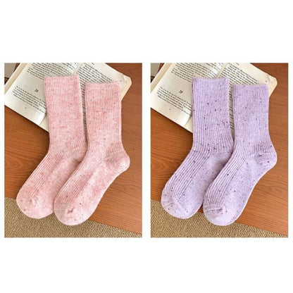 Dotted Ribbed Socks / Set - of 2 Pair - Light Pink & Purple