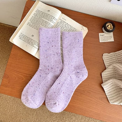 Dotted Ribbed Socks / Set - of 2 Pair - Purple / One Size