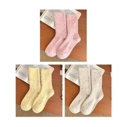 Dotted Ribbed Socks / Set - of 3 Pair - Light Pink & Yellow