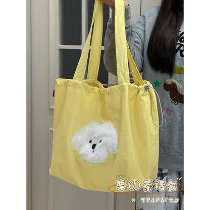 Drawstring Cartoon Applique Canvas Tote Bag - Without Charm