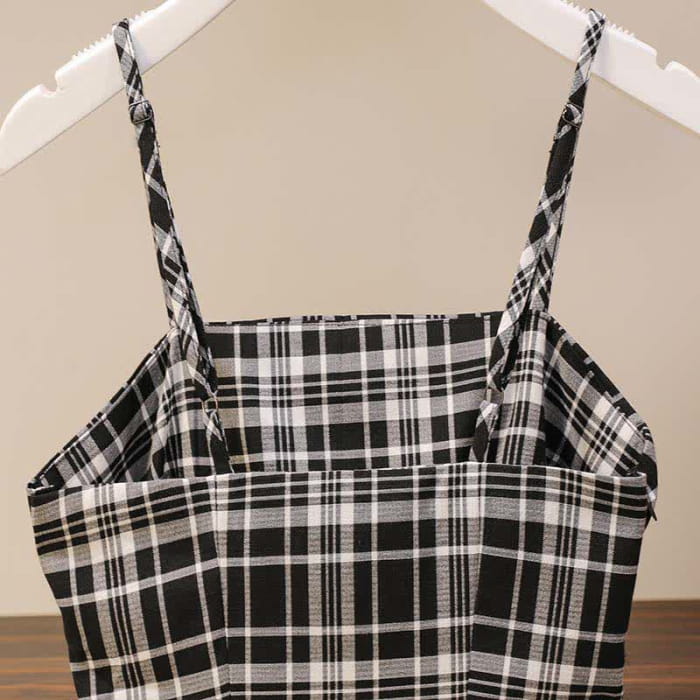 Drawstring Lattice Slip Dress Plus Size Set