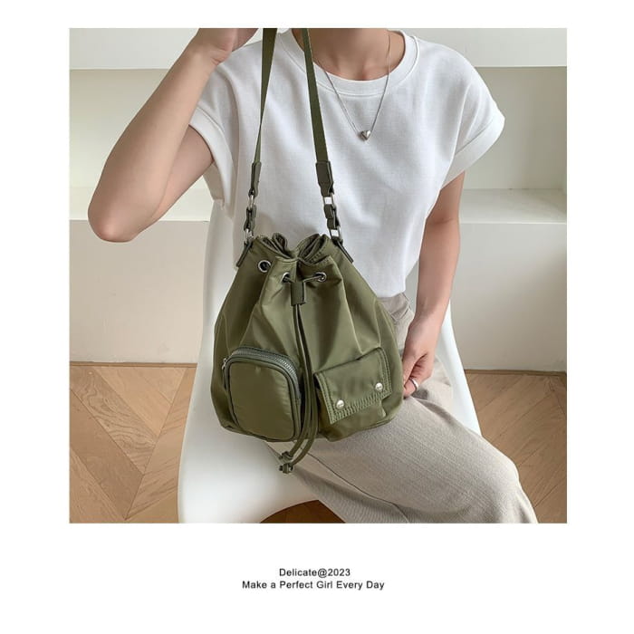 Drawstring Nylon Bucket Bag