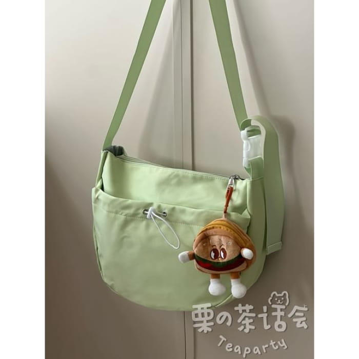 Drawstring Plain Hobo Bag / Charm / Set - With Hamburger