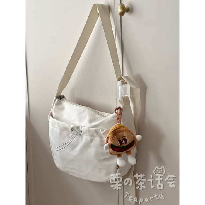 Drawstring Plain Hobo Bag / Charm / Set - With Hamburger