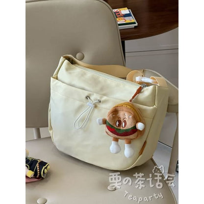 Drawstring Plain Hobo Bag / Charm / Set - With Hamburger