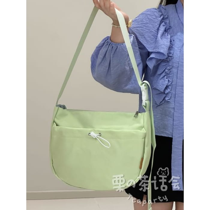 Drawstring Plain Hobo Bag / Charm / Set - Without - Green