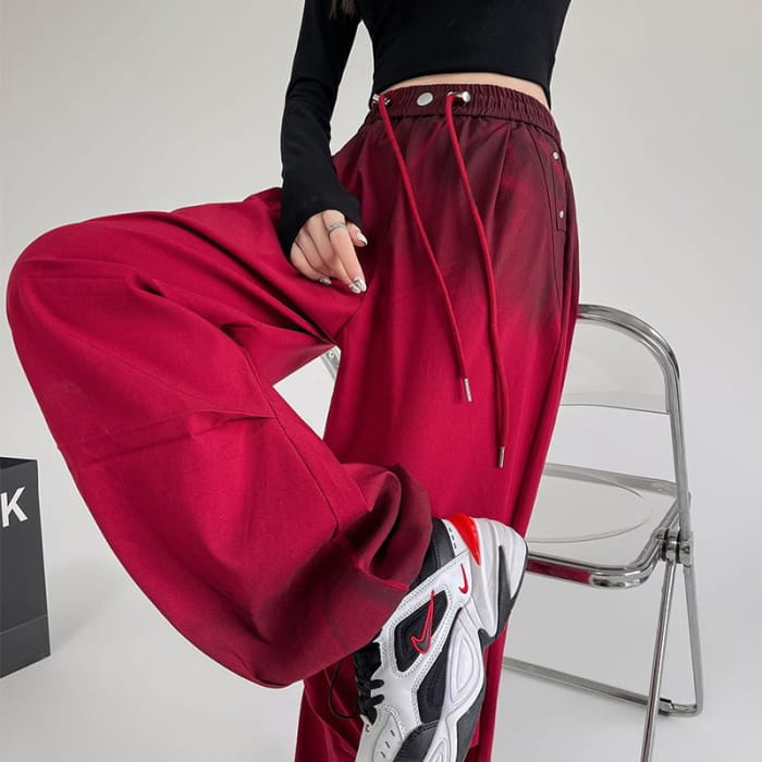 Drawstring Waist Gradient Wide Leg Pants