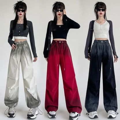 Drawstring Waist Gradient Wide Leg Pants