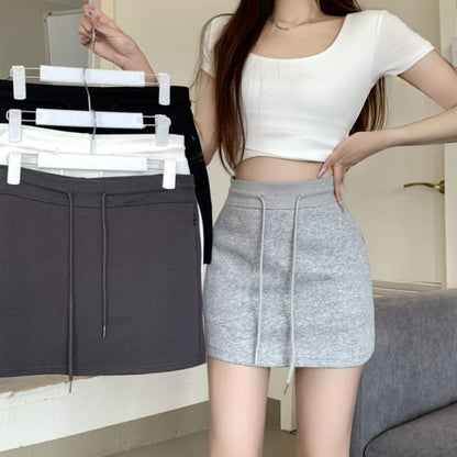 Drawstring Waist Mini Pencil Skirt