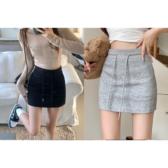 Drawstring Waist Mini Pencil Skirt