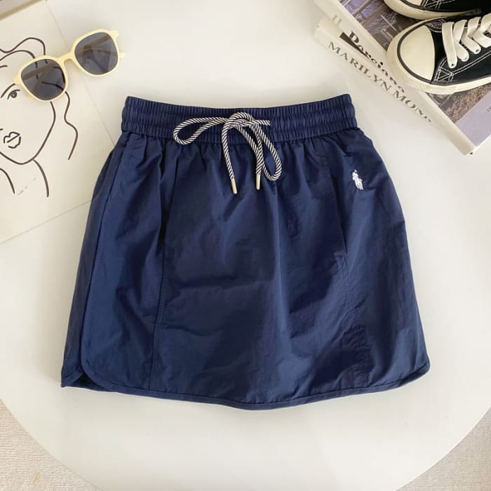 Drawstring Waist Plain Panel Mini A-Line Skirt