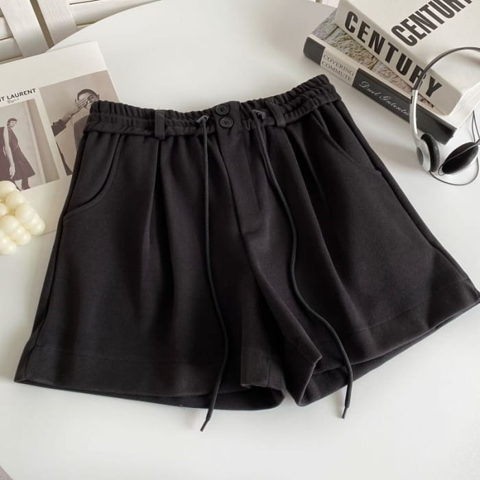 Drawstring Waist Plain Shorts