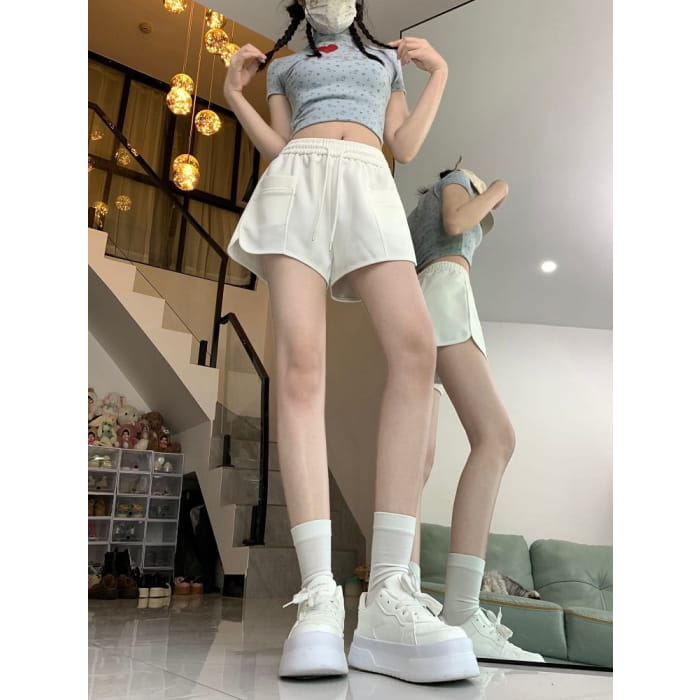 Drawstring Waist Plain Sweat Shorts