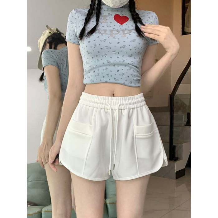 Drawstring Waist Plain Sweat Shorts