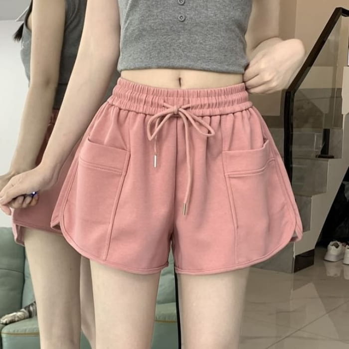 Drawstring Waist Plain Sweat Shorts