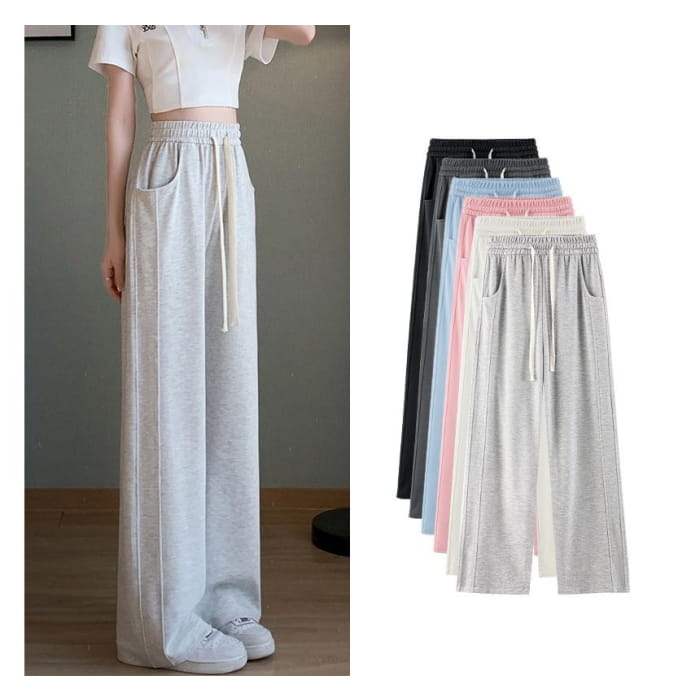 Drawstring Waist Plain Wide Leg Sweatpants