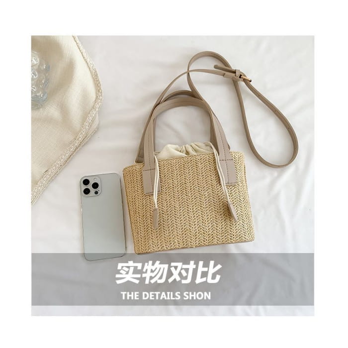 Drawstring Woven Bucket Bag