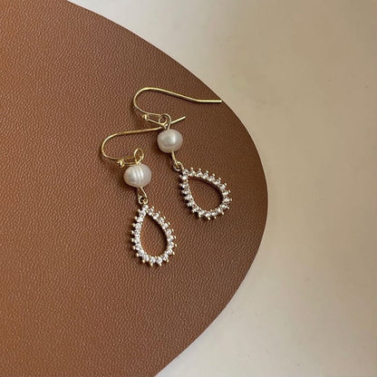 Droplet Rhinestone Faux Pearl Alloy Dangle Earring