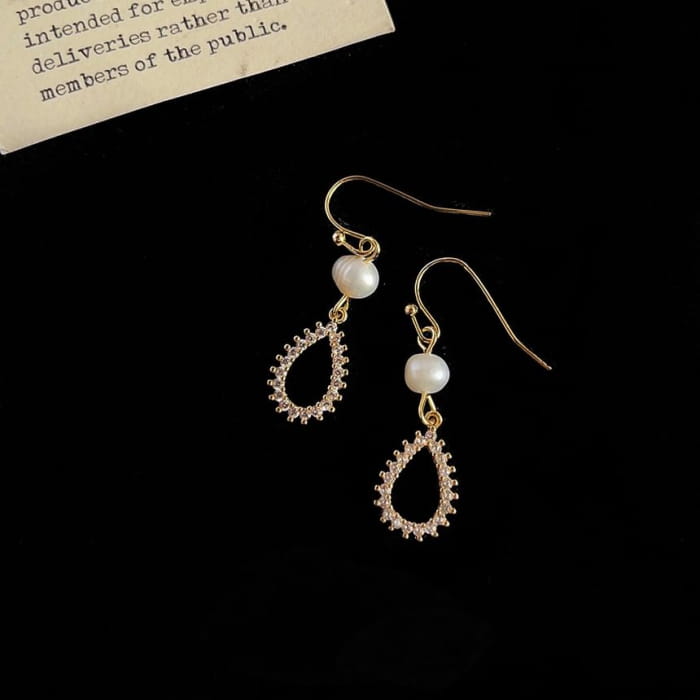 Droplet Rhinestone Faux Pearl Alloy Dangle Earring