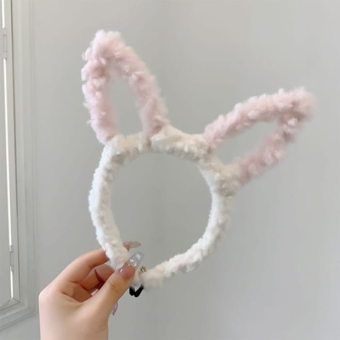 Ear Fleece Headband - K0115 - Pink Long Ears - White