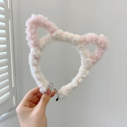 Ear Fleece Headband - K0338 - Pink Triangular Ears - White