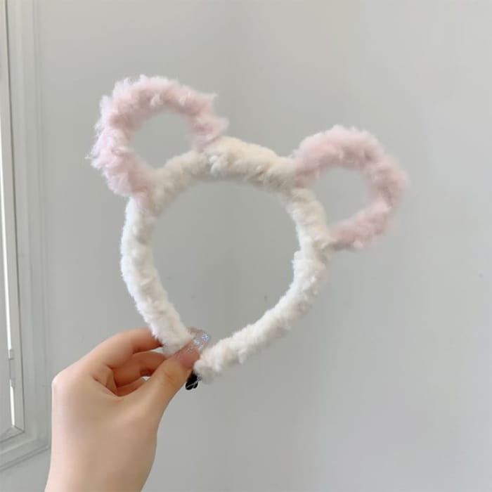 Ear Fleece Headband - KM0355 - Pink Round Ears - White