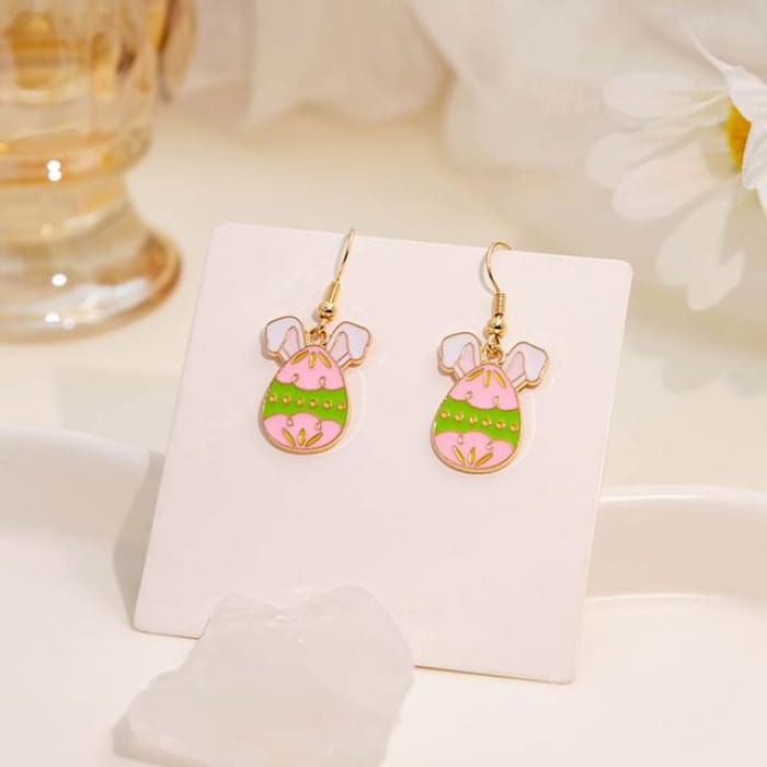 Easter Alloy Drop Earring - E6030 - 1 Pair - Pink & Green