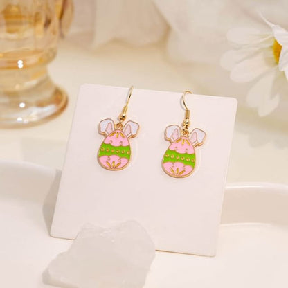 Easter Alloy Drop Earring - E6030 - 1 Pair - Pink & Green