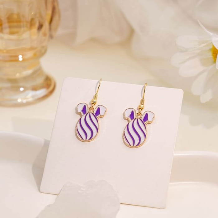 Easter Alloy Drop Earring - E6031 - 1 Pair - Purple & White