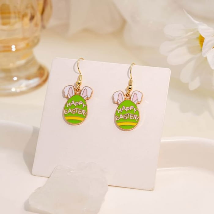 Easter Alloy Drop Earring - E6032 - 1 Pair - Green & Yellow