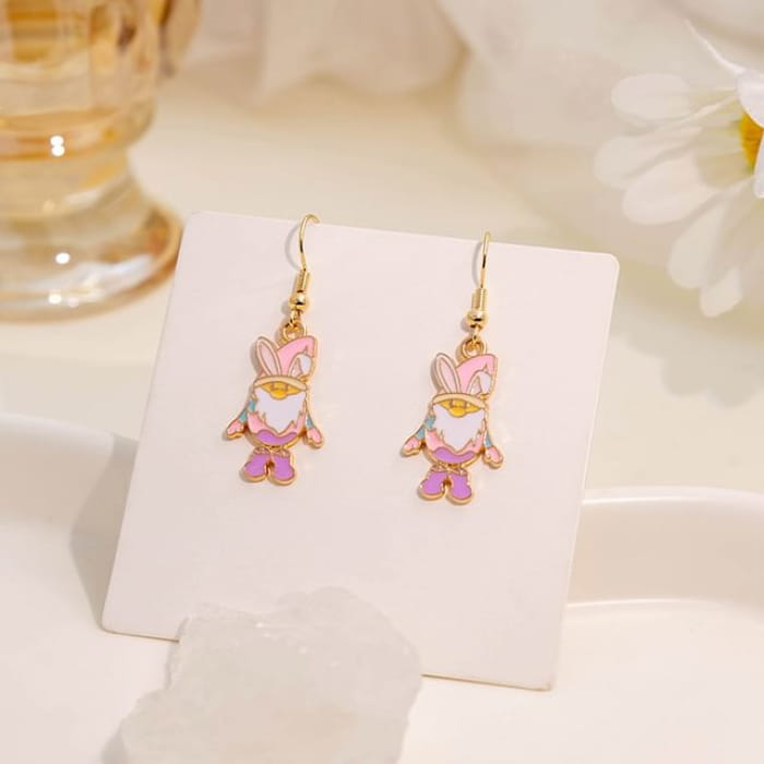 Easter Alloy Drop Earring - E6036 - 1 Pair - Purple & Pink