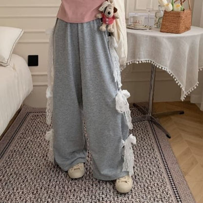 Elastic Waist Bow Wide Leg Sweatpants