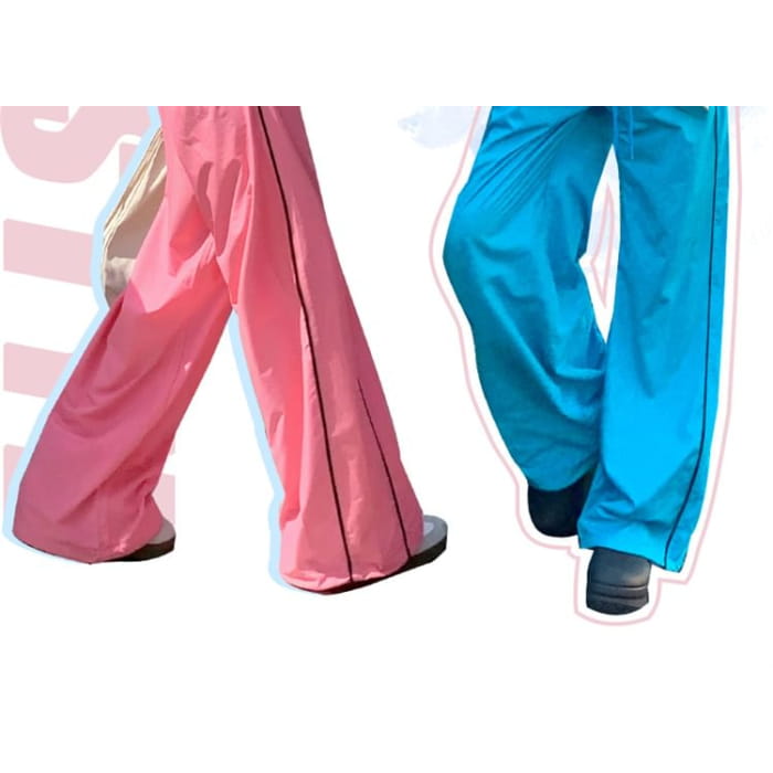 Elastic Waist Contrast Trim Wide Leg Sweatpants (Various