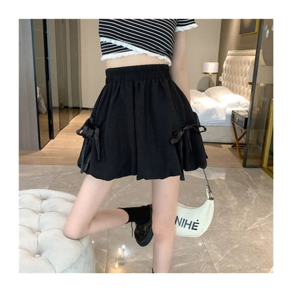 Elastic Waist Plain Bow Shorts