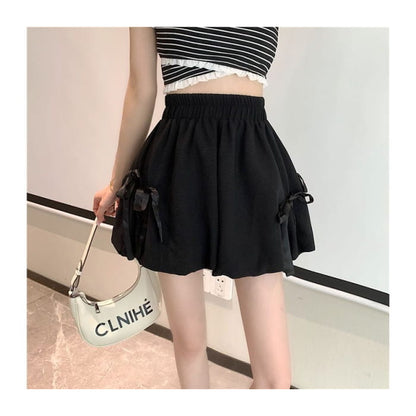 Elastic Waist Plain Bow Shorts