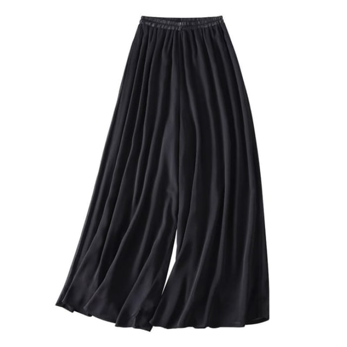 Elastic Waist Plain Culottes - Black / S - Pants