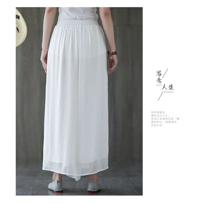 Elastic Waist Plain Culottes - Pants