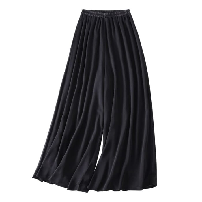 Elastic Waist Plain Culottes - Pants