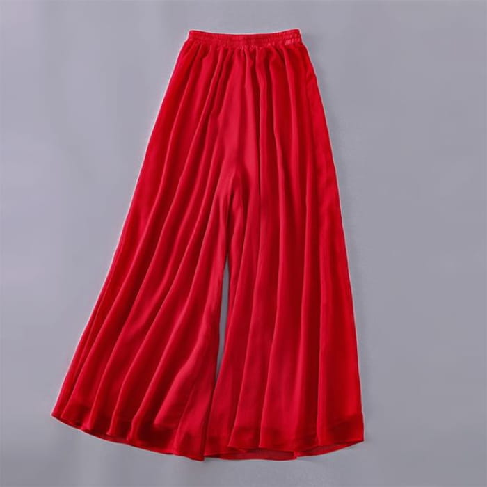 Elastic Waist Plain Culottes - Red / S - Pants