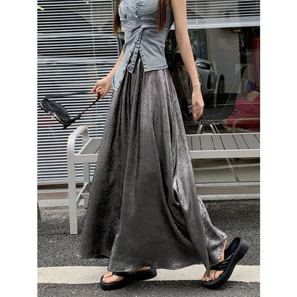 Elastic Waist Plain Maxi A-Line Skirt