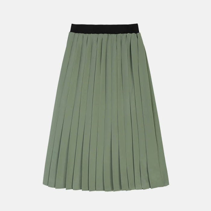 Elegant Bamboo Print Cheongsam Dress Pleated Skirt - S