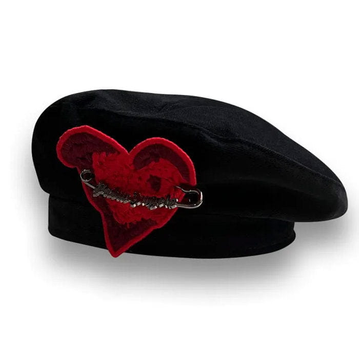 Elegant Black Heart Beret - Standart / Hats