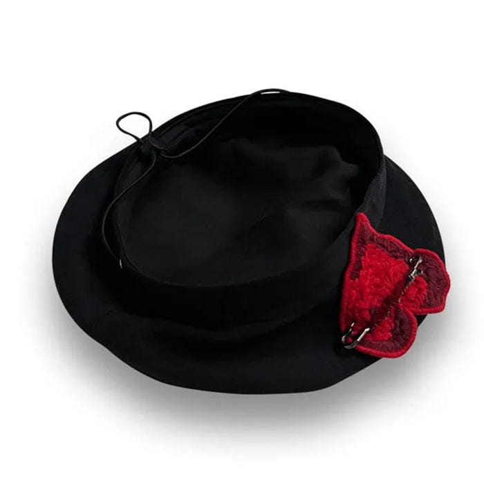 Elegant Black Heart Beret - Standart / Hats