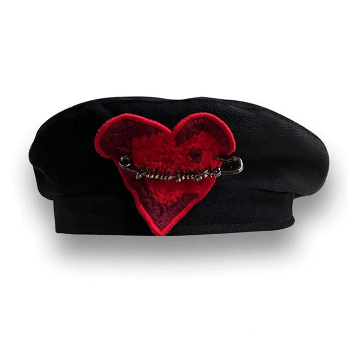 Elegant Black Heart Beret - Standart / Hats