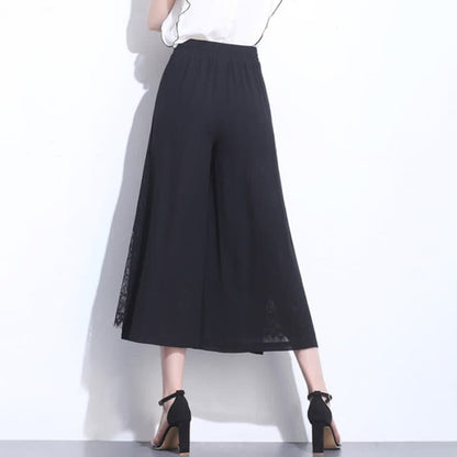 Elegant Black Lace Stitching Wide Leg Pants