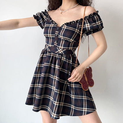 Elegant Black Plaid Dress - Dresses